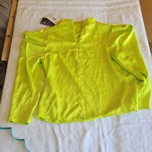 Future Collective Lime Green Satin V-Neck Long Sleeve Blouse Size S